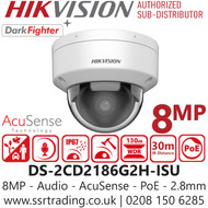 Hikvision 8MP/4K AcuSense Audio Dome IP Camera - DS-2CD2186G2H-ISU (2.8mm) 