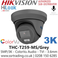 HiLook 3K/5MP ColorVu Audio Turret TVI Camera - THC-T259-MS/Grey (3.6mm)