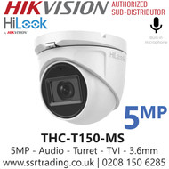HiLook 5MP TTVI Mini Turret with Built in - Mic - THC-T150-MS(3.6mm)