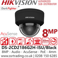 Hikvision 4K/8MP AcuSense Audio Black Dome IP Camera - DS-2CD2186G2H-ISU/Black (4mm) 