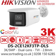 Hikvision 3K/5MP Smart Hybrid Light Audio TVI Camera - DS-2CE12KF3TP-DLS (2.8mm)