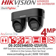 Hikvision DS-2CD2346G3D-IZ2UY/SL/Black (2.8/4mm) 4MP Dual-lens Fixed Point Zoom Turret IP PoE Camera, Anti-corrosion Design (NEMA 4X), Crystal-Clear Audio with Arrayed Dual-Mic