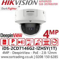 Hikvision 4MP DeepinView Motorised Varifocal IP PoE Dome Camera - iDS-2CD7146G2-IZHSY(1T) (2.8-12mm)
