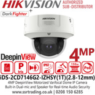 iDS-2CD7146G2-IZHSY (2.8-12mm) Hikvision DeepinView Series 4MP IP Network Dome Camera, 2.8-12mm Motorized Varifocal Lens, AWDR 150 dB, IP67 Water and Dust Resistant, IK10 Vandal Resistant