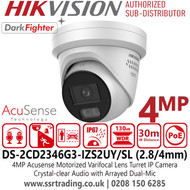 Hikvision 4MP Acusense 2.8/4mm in One Lens, Point Vari-focal Lens Turret IP Network Camera with Two-way Audio, Built in Mic - DS-2CD2346G3-IZS2UY/SL