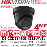 Hikvision 4MP Acusense Darkfighter 2.8/4mm in One Lens, Point Vari-focal Turret IP Network Camera - DS-2CD2346G3-IZS2UY/SL/Black