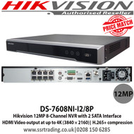 Hikvision 8 Channel 12MP NVR 8 POE Port with 2 SATA Interface, HDMI Video output at up to 4K (3840 × 2160) resolution - DS-7608NI-I2/8P - Ist