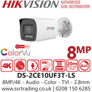 Hikvision 4K/8MP Smart Hybrid Light Color TVI Mini Bullet Camera - DS-2CE10UF3T-LS (2.8mm)