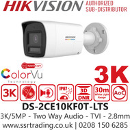 Hikvision 3K/5MP Two Way Audio Color Mini Bullet TVI Camera - DS-2CE10KF0T-LTS (2.8mm)