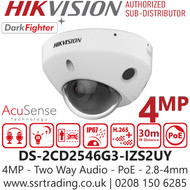 Hikvision 4MP Acusense Darkfighter Vari-focal Mini Dome IP Camera - DS-2CD2546G3-IZS2UY (2.8-4mm)