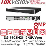 Hikvision 8Ch I/VPro Series NVR with AcuSeek - DS-7608NXI-I2/8P/Vpro