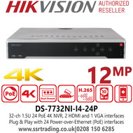 Hikvision NVR 32 Channel 12MP PRO Series NVR with 4 SATA 24 PoE Embedded Plug & Play - DS-7732NI-I4/24P - 2nd