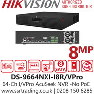 Hikvision 64Ch No PoE I/VPro Series NVR with AcuSeek - DS-9664NXI-I8R/VPro