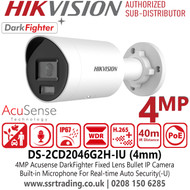 Hikvision DS-2CD2046G2H-IU (4mm) 4MP IP Network CCTV Camera | AcuSense Technology | DarkFighter Low-Light Imaging | Mini Bullet Outdoor Camera | Built-in Microphone | WDR 120dB | H.265+ Video Compression | GDPR & NDAA Compliant