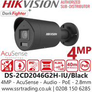 Hikvision 4MP Darkfighter AcuSense Audio Black Bullet PoE Camera - DS-2CD2046G2H-IU/Black (2.8mm)