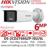 Hikvision 6MP Bullet Network Camera with Strobe Light & Audio Alarm – DS‑2CD2T66G2P‑ISU/SL