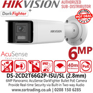Hikvision 6MP ColorVu IP PoE Bullet Camera with Audio Alarm & Strobe, Dual Lens 2.8mm, Two Way Talk, AcuSense and DarkFighter Technology - DS-2CD2T66G2P-ISU/SL