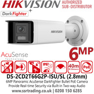 DS-2CD2T66G2P-ISU/SL Hikvision 6MP ColorVu IP PoE Bullet Camera with Audio Alarm & Strobe, Dual Lens 2.8mm, Two Way Talk, AcuSense and DarkFighter Technology 
