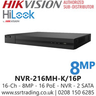 HiLook 16 Channel 1U 16 PoE 4K NVR - NVR-216MH-K/16P