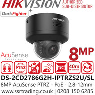 Hikvision 8MP/4K AcuSense PTRZ Varifocal Dome IP PoE Camera - DS-2CD2786G2H-IPTRZS2U/SL/Black (2.8-12mm)