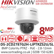 Hikvision 8MP/4K Smart Hybrid Light with ColorVu Motorized PTRZ Varifocal Lens Dome IP PoE Camera - DS-2CD2787G2H-LIPTRZS2U/SL (2.8-12mm)