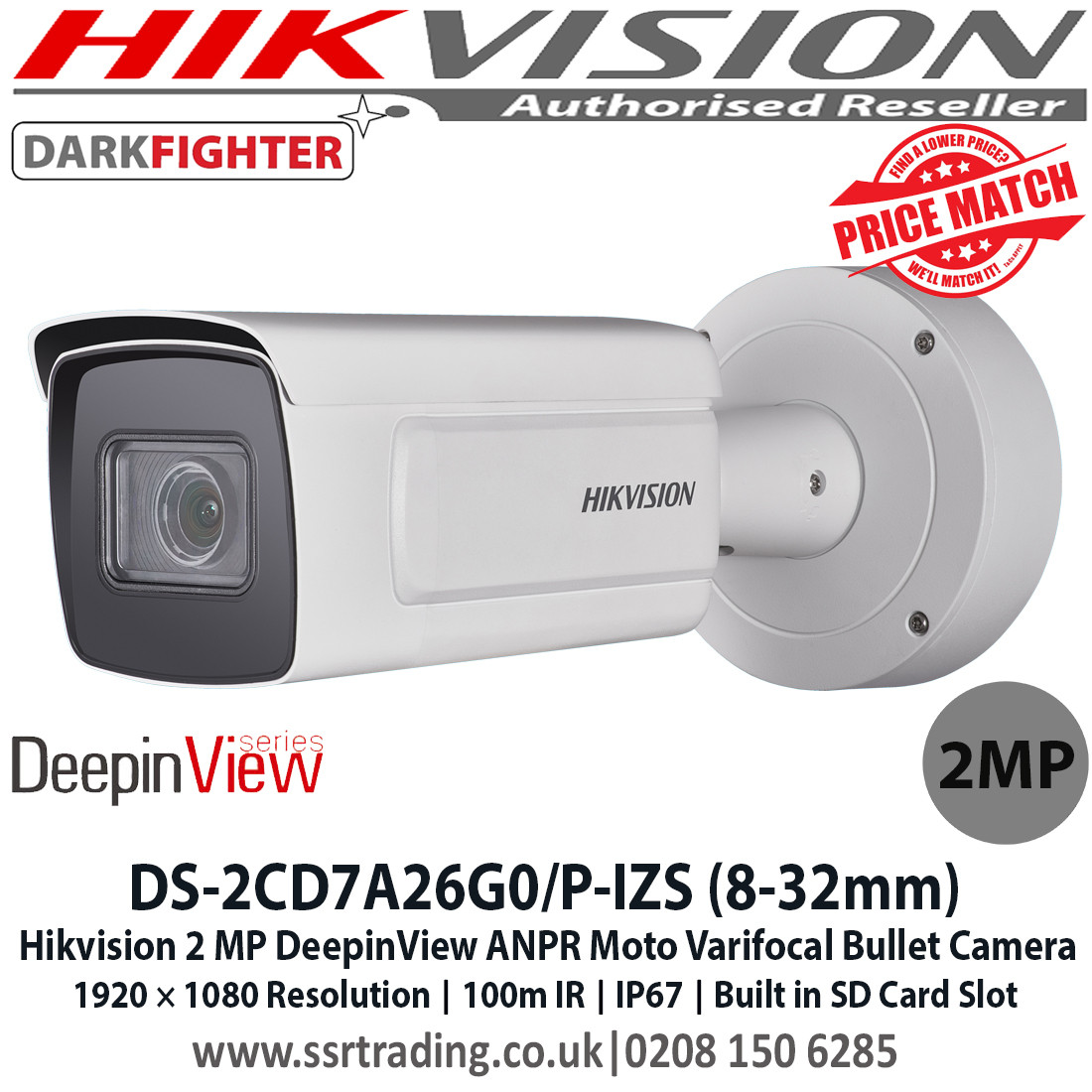 Hikvision License Plate Recognition Camera 2MP 832mm Motorised