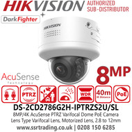 DS-2CD2786G2H-IPTRZS2U/SL (2.8-12mm) Hikvision 4K/8MP AcuSense PTRZ Varifocal Dome IP PoE Camera with Two Way Talk - Audio and Alarm Interface Available - Water and Dust Resistant (IP66) and Vandal Resistant (IK10) 