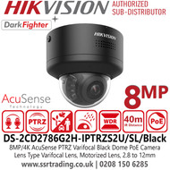 Hikvision DS-2CD2786G2H-IPTRZS2U/SL/Black (2.8-12mm) 8MP/4K AcuSense PTRZ Varifocal Dome IP PoE Camera 