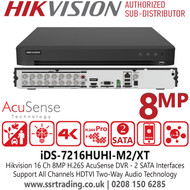 Hikvision iDS-7216HUHI-M2/XT 16Ch 8MP H.265 AcuSense DVR - 2 SATA Interfaces