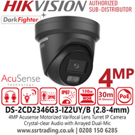 DS-2CD2346G3-IZ2UY/Black (2.8-4mm) Hikvision 4MP Acusense Motorized Varifocal Turret IP PoE Camera - 2.8/4 mm in one Lens, Point vari-Focal