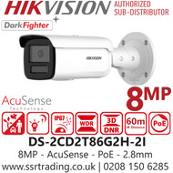 Hikvision 8MP/4K AcuSense Darkfighter Bullet IP PoE Camera - DS-2CD2T86G2H-2I (2.8mm)