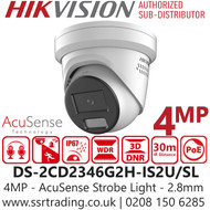Hikvision 4MP AcuSense Strobe Light and Audible Warning Turret IP PoE Camera - DS-2CD2346G2H-IS2U/SL (2.8mm)