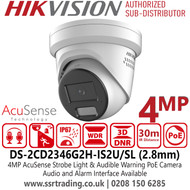Hikvision 4MP AcuSense Strobe Light and Audible Warning Turret IP PoE Camera with 2.8mm Fixed Lens - 30m IR Range - IP67 Water and Dust Resistant - Two Way Talk - Water and Dust Resistant (IP67) - DS-2CD2346G2H-IS2U/SL (2.8mm)