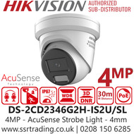 Hikvision 4MP AcuSense Strobe Light and Audible Warning Turret IP PoE Camera - DS-2CD2346G2H-IS2U/SL (4mm)