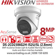 Hikvision 8MP/4MP AcuSense Strobe Light and Audible Warning Turret IP PoE Camera - DS-2CD2386G2H-IS2U/SL (2.8mm)