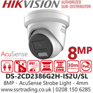 Hikvision 8MP AcuSense Strobe Light and Audible Warning Turret IP PoE Camera - DS-2CD2386G2H-IS2U/SL (4mm)