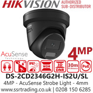 Hikvision 4MP AcuSense Strobe Light and Audible Warning Turret IP PoE Camera - DS-2CD2346G2H-IS2U/SL/Black (4mm)