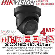 Hikvision DS-2CD2386G2H-IS2U/SL/Black (2.8mm) 8MP/4K AcuSense Strobe Light and Audible Warning Turret IP PoE Camera with 2.8mm Fixed Lens, 30m IR Range, Two-way Audio, IP67 Water and Dust Resistant 