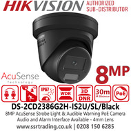 DS-2CD2386G2H-IS2U/SL/Black (4mm) Hikvision 4K/8MP AcuSense Strobe Light and Audible Warning Turret IP PoE Camera 