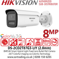 Hikvision DS‑2CD2T87G3‑LIY 8MP/4K ColourVu Bullet Camera | Full Colour Night Vision CCTV | Hikvision UK IP Network Camera