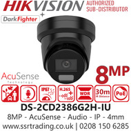 Hikvision 8MP Darkfighter AcuSense Turret IP PoE 4K CCTV Camera - DS-2CD2386G2H-IU/Black (4mm)