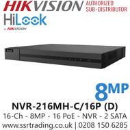 4K NVR, HiLook 16 Channel 16 PoE 4K NVR, 2 SATA Interface - NVR-216MH-C/16P (D)