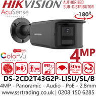 Hikvision 4MP Panoramic AcuSense Fixed Lens Bullet IP PoE Camera Color in Black - DS-2CD2T43G2P-LISU/SL/Black (2.8mm)
