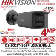 Hikvision Smart Hybrid Light Panoramic AcuSense Fixed Lens 4MP Bullet IP PoE Camera Color in Black - DS-2CD2T43G2P-LISU/SL/Black (2.8mm)
