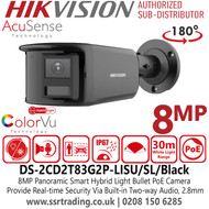  DS-2CD2T83G2P-LISU/SL/Black (2.8mm) 4K IP Network Bullet Camera, Hikvision 4K Smart Hybrid Light Panoramic AcuSense Fixed Lens Bullet IP Network Camera Color in Black 