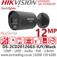 Hikvision 12MP UHD Acusense Bullet IP PoE Camera - DS-2CD20126G3-IUY/Black (2.8mm)