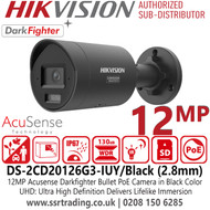 DS-2CD20126G3-IUY/Black (2.8mm) Hikvision 12MP Bullet IP PoE UDH CCTV Camera with 2.8mm Fixed Lens, AcuSense Technology, Resolution: Up to 12MP, DarkFighter Technology, WDR: 130 dB True WDR, AI Features, IP67 Weatherproof, Anti-Corrosion Design 