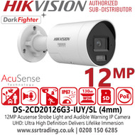 Hikvision 12MP Acusense Strobe Light and Audible Warning PoE Camera - DS-2CD20126G3-IUY/SL(4mm)