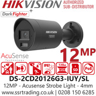 Hikvision 12MP Bullet IP PoE Camera with Audio & Alarm - DS-2CD20126G3-IUY/SL/Black (4mm)