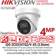Hikvision iDS-2CD5347G2/V-XS (2.8mm) 4MP DeepinViewX IP PoE Turret Camera for Perimeter Protection with 2.8mm Fixed Lens, IP67 Water and Dust Resistant, Built in Microphone